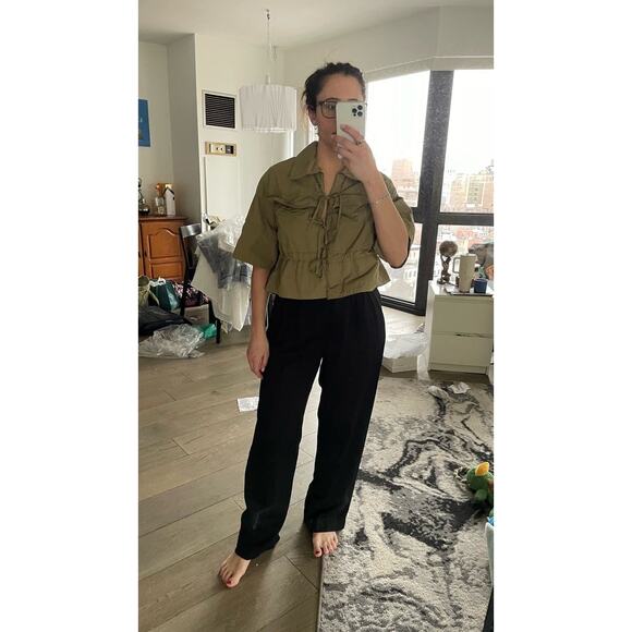 DONNI Women's Black Twill Pleated Button Front Zip Up Closure Pants Size Large - Picture 13 of 15